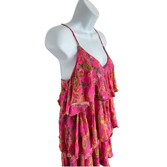 HEMANT AND NANDITA - Fit And Flare Spaghetti Strap Short Dress Fuchsia Siz S - Picture 3 of 8